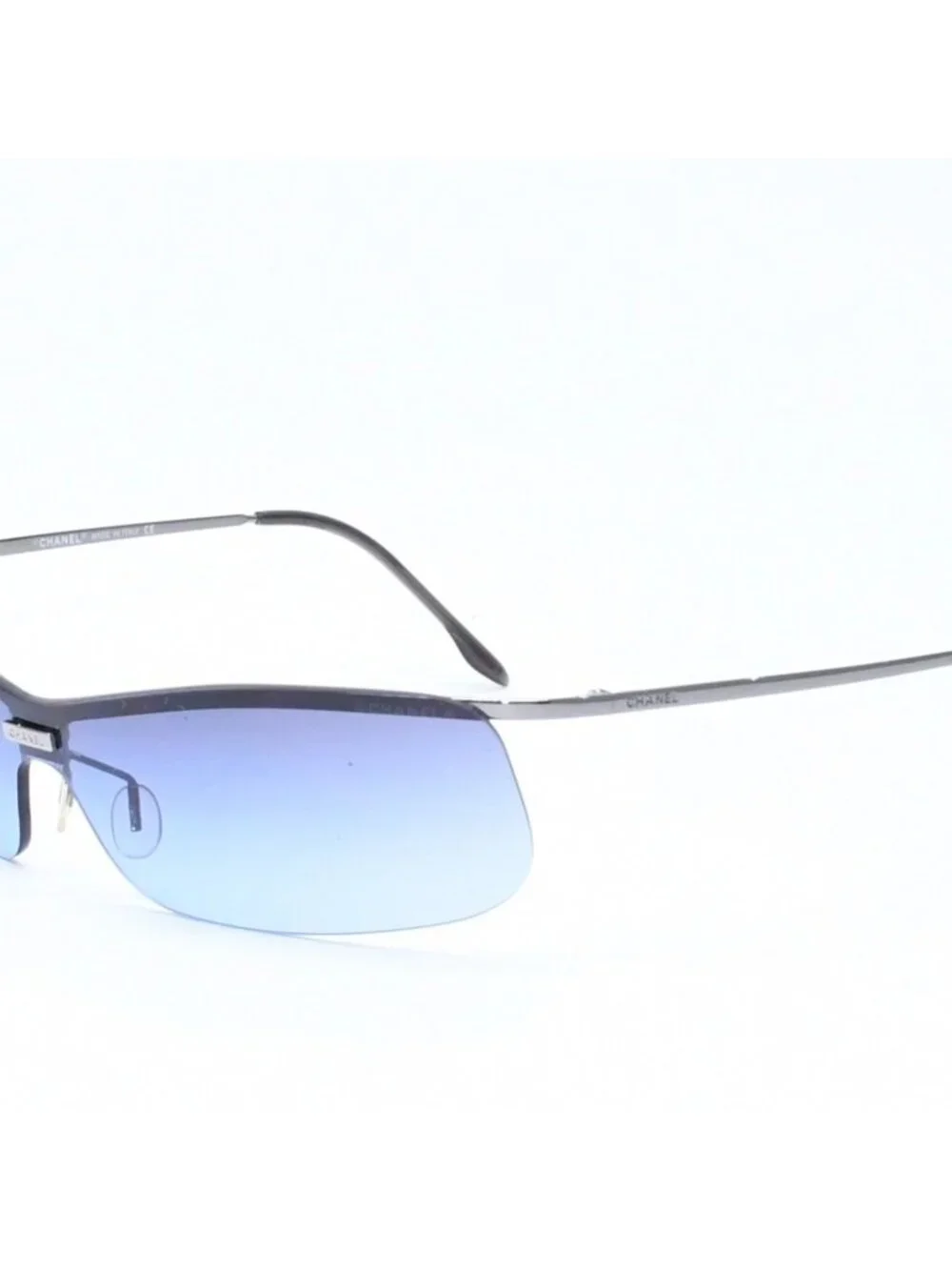 Chanel Half Rim Sunglasses Eyewear Blue Lens
